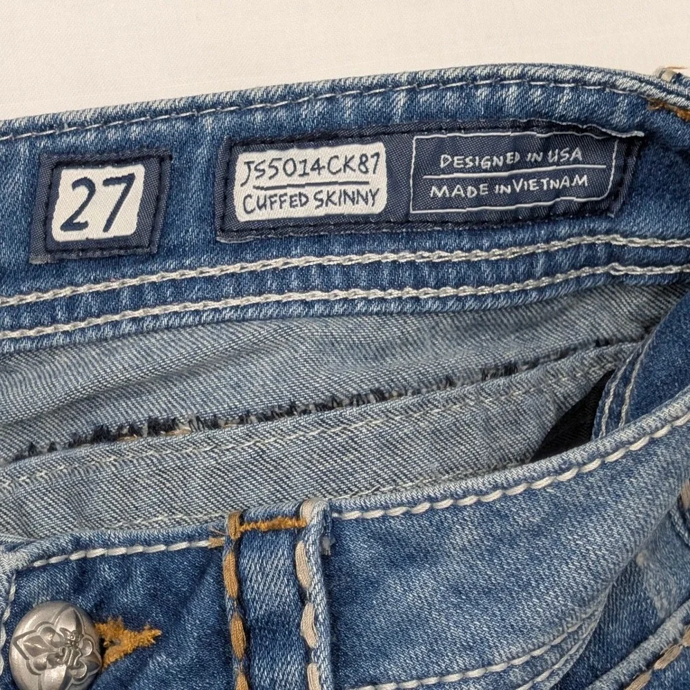 Miss Me Cuffed Skinny Distressed Rhinestone Jeans JS5014CK87 Blue Size 27